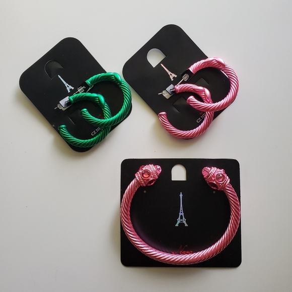 Cable Cuff Bracelet with 2 Sets of Cable Earrings - Picture 1 of 3